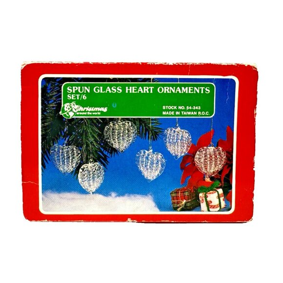 Christmas Around the World Spun Glass Heart Ornaments Set of 6 Clear - Picture 1 of 6